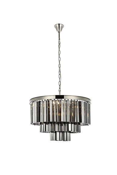 Elegant Sydney 9 Light Polished Nickel Chandelier Silver Shade (Grey) Royal Cut Crystal 1201D26PN-SS/RC