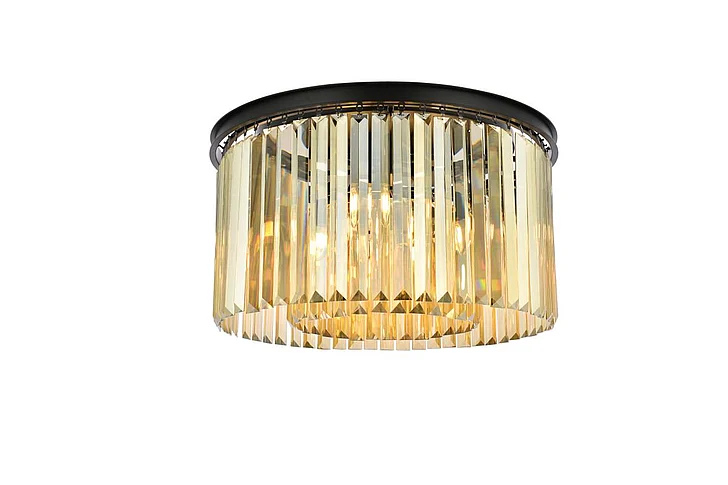 Elegant Sydney 8 Light Matte Black Flush Mount Golden Teak (Smoky) Royal Cut Crystal 1238F26MB-GT/RC