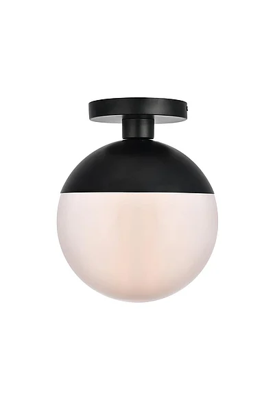 Elegant Eclipse 1 Light Black Flush Mount with Frosted White Glass LD6062BK
