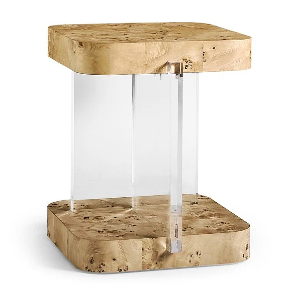 Jonathan Charles Veil End Table in Natural Mappa Burl 500568-NMB
