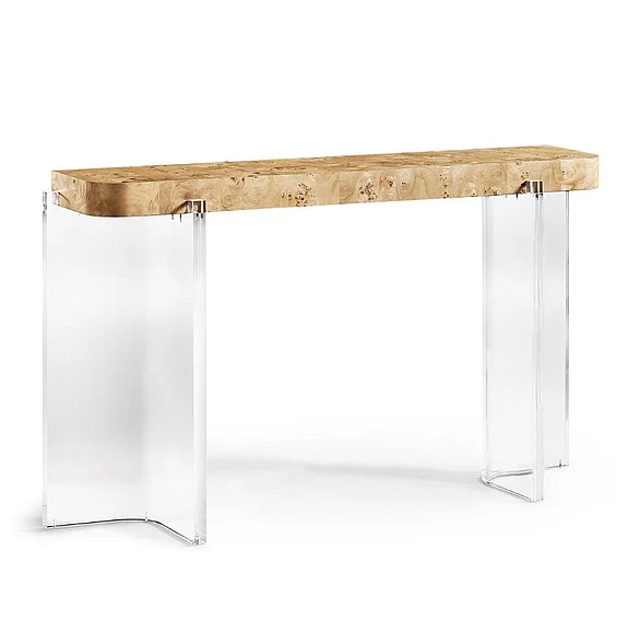 Jonathan Charles Veil Console Table in Natural Mappa Burl 500570-NMB