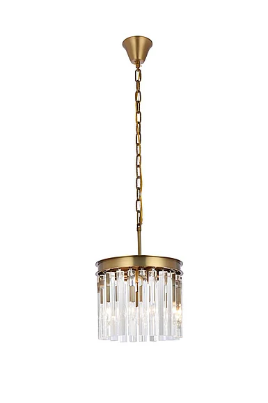 Elegant Sydney 12 In. Round Crystal Pendant in Satin Gold 1208D12SG/RC