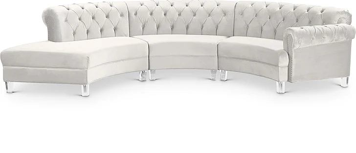 Meridian Anabella Modular Velvet Sectional in Cream Velvet 697Cream-Sec-3PC
