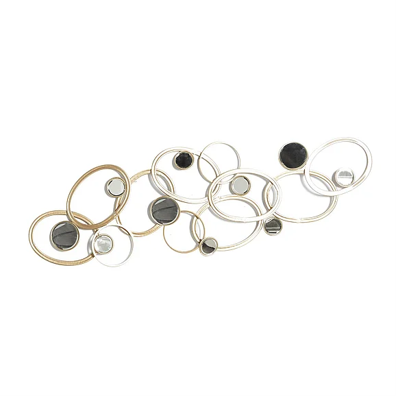 UMA Gold Metal Geometric Overlapping Oval Home Wall Decor with Round Mirrored Accents, 52" x 2" x 16" | 50272