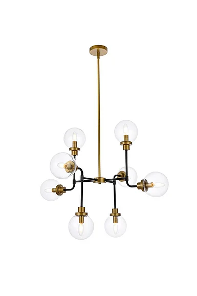 Elegant Hanson 8 Lights Pendant in Black with Brass with Clear Shade LD7039D36BRB CLOSEOUT