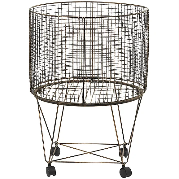 UMA Bronze Metal Deep Set Wire Basket Storage Cart with Wheels, 20" x 20" x 28" | 50499
