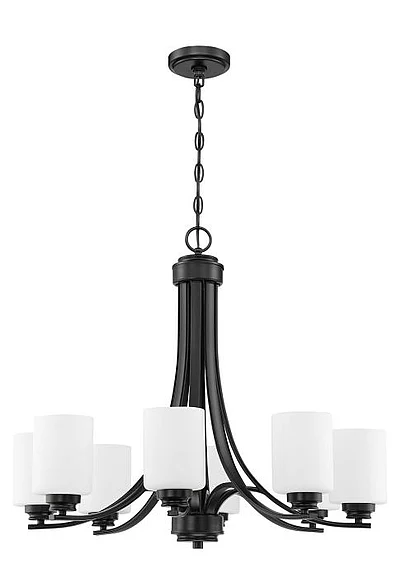 Craftmade Bolden 8 Light Chandelier in Flat Black (White Glass) 50528-FB-WG
