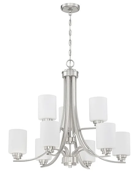 Craftmade Bolden 9 Light Chandelier in Brushed Polished Nickel (White Glass) 50529-BNK-WG
