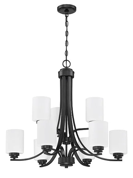 Craftmade Bolden 9 Light Chandelier in Flat Black (White Glass) 50529-FB-WG