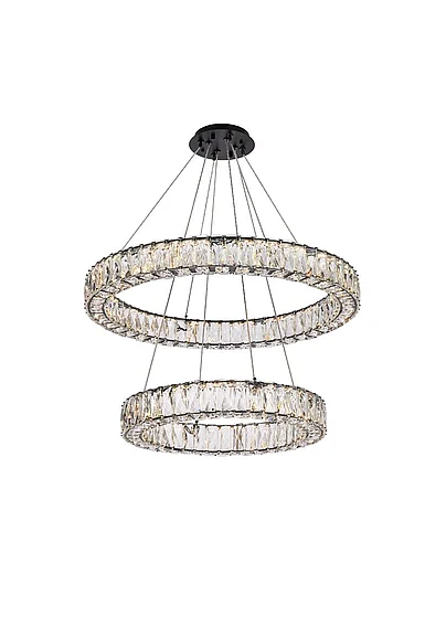 Elegant Monroe 28 In. Led Double Ring Chandelier in Black 3503G28BK