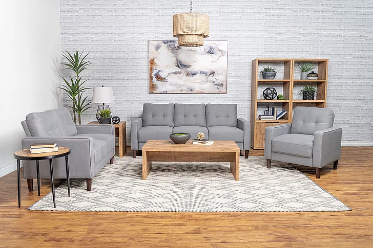 Coaster Furniture Bowen 2-Piece Upholstered Living Room Set in Sofa Grey