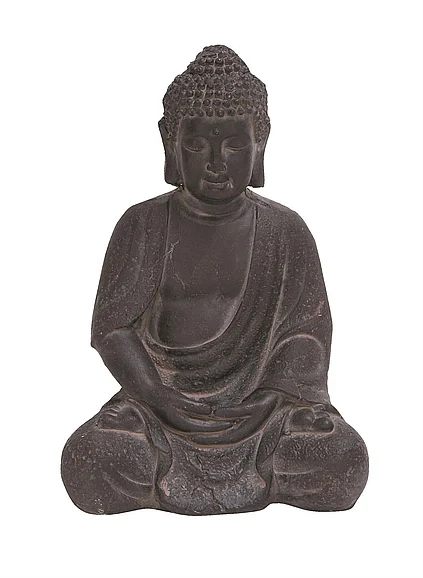 UMA CosmoLiving by Cosmopolitan Dark Gray Ceramic Buddha Meditating Decorative Sculpture with Engraved Carvings and Relief Detailing, 8 x 7 x 12 | 50810