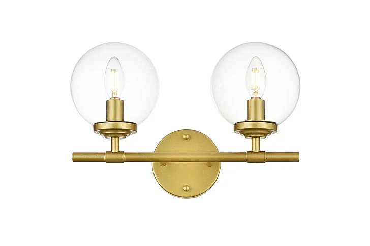 Elegant Ingrid 2 Light Brass and Clear Bath Sconce LD7302W15BRA CLOSEOUT
