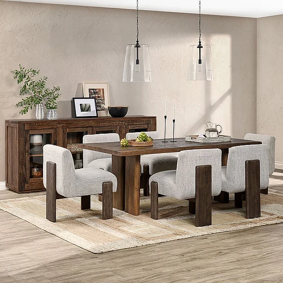 Classic Home Holmes 7pc 80" Rectangular Dining Set in Light Brown