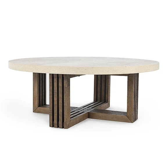 Classic Home Aspen 47"Round Coffee Table in Brown/Weather Chalk 51031241 PROMO