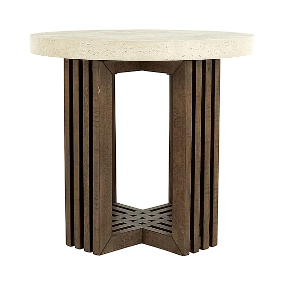 Classic Home Aspen Wood Round End Table in Concrete Beige, Brown 51031242 PROMO