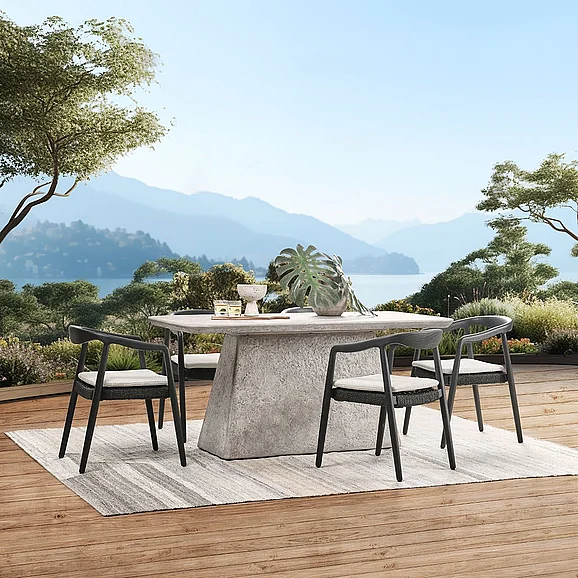 Classic Home Clara 7pc 67" Outdoor Dining Room Set in Light Gray