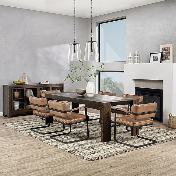 Classic Home Troy/Fonda 7pc 89" Round Dining Room Set in Suede Brown