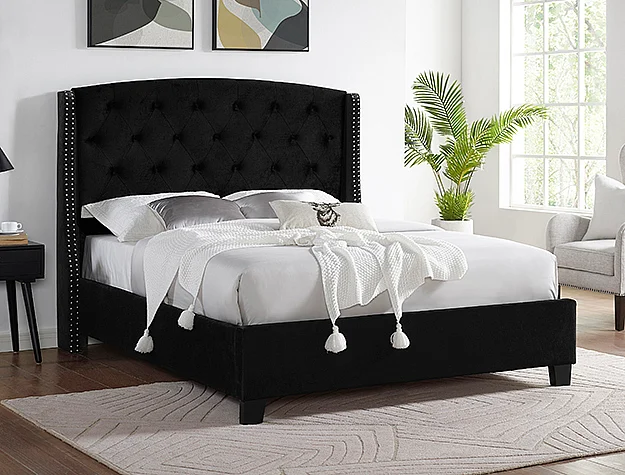 Crown Mark Eva King Upholstered Panel Bed in Black