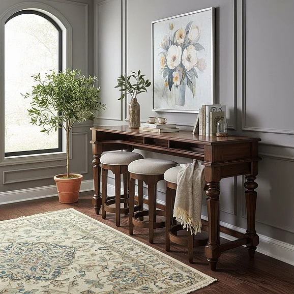 Liberty Furniture Arden Road 4pc Console Bar Table Set in Satin Cherry
