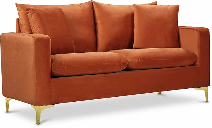 Meridian Naomi Velvet Loveseat in Cognac Velvet 633Cognac-L