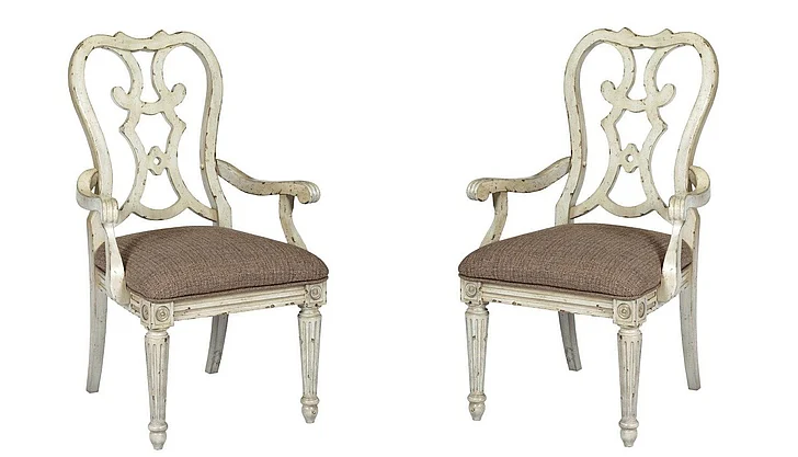 American Drew Southbury Cortona Arm Dining Chair in Fossil and Parchment (Set of 2) 513-637