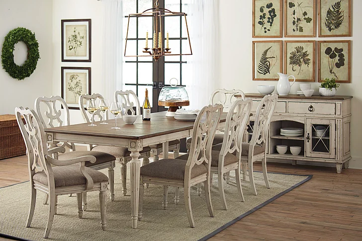 American Drew Southbury 9pc Rectangular Dining Table in Fossil and Parchment