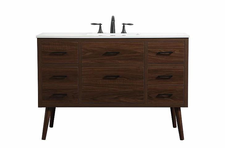 Elegant 48 In. Single Bathroom Vanity in Walnut VF41048MWT CLOSEOUT