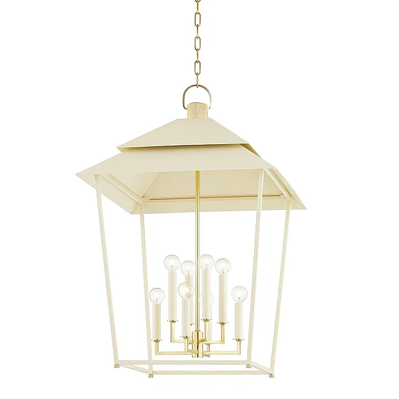 Hudson Valley Lighting Natick Lantern in Aged Brass W/ Soft Sand 5138-AGB/SSD