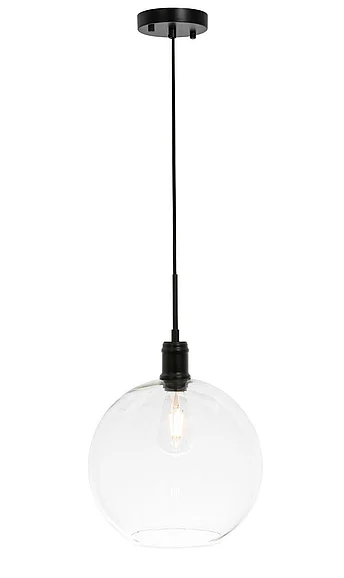 Elegant Emett 1 Light Black and Clear Glass Pendant LD6207BK