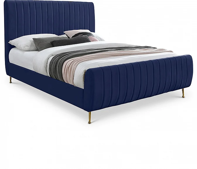 Meridian Zara Velvet Full Bed in Navy Velvet ZaraNavy-F
