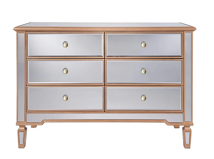 Elegant 6 Drawer Dresser 48 In. x 18 In. x 32 In. in Gold Paint MF6-1117G