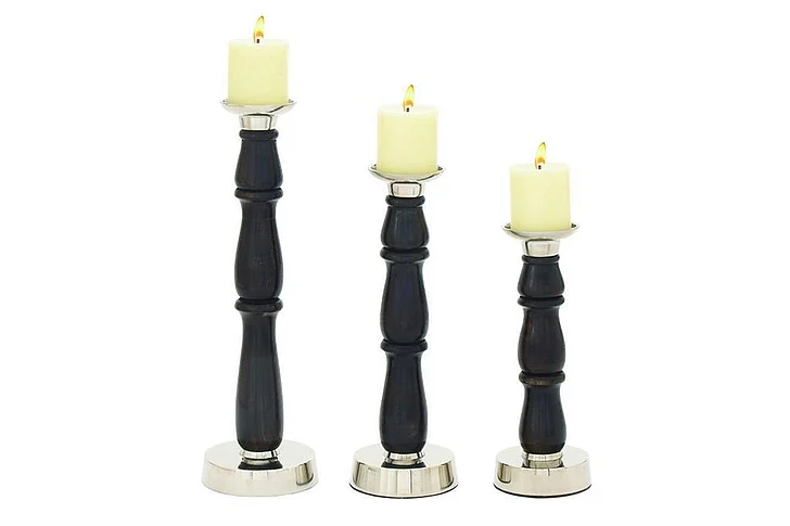 UMA Black Mango Wood Candle Holder, Set of 3 12, 15,18H | 51582 CLOSEOUT