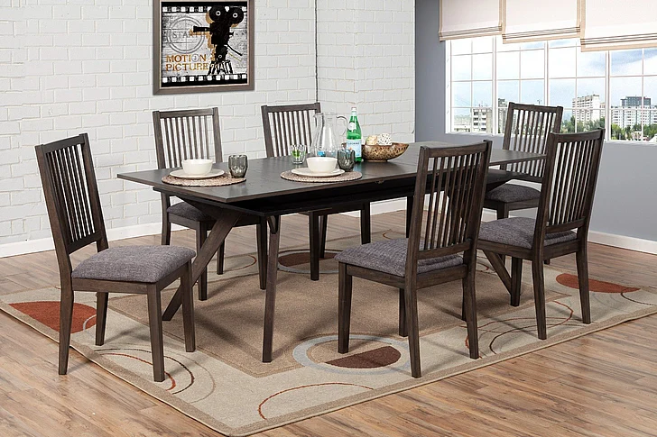 Alpine Furniture Lennox 7-Piece Rectangular Extension Dining Table Set in Dark Tobacco