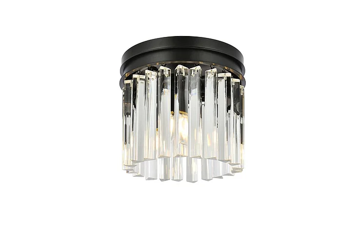 Elegant Sydney 3 Light Matte Black Flush Mount Clear Royal Cut Crystal 1208F12MB/RC