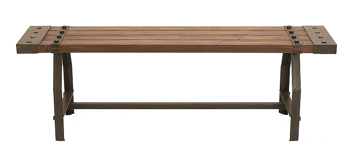 UMA Brown Wood Home Bench with Black Metal Base and Studs, 55 x 13 x 18 | 51681