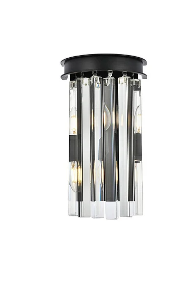 Elegant Sydney 2 Light Matte Black Wall Sconce Clear Royal Cut Crystal 1208W8MB/RC