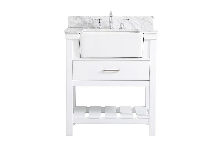 Elegant 30 In. Single Bathroom Vanity in White with Backsplash VF60130WH-BS