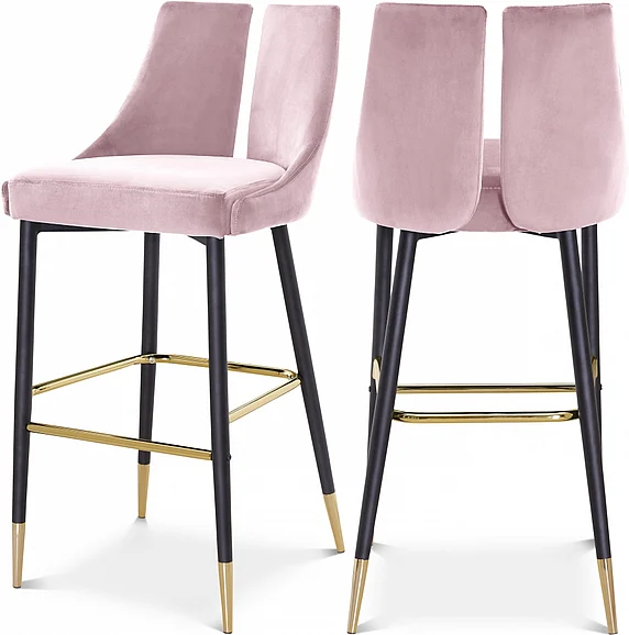Meridian Sleek Bar Stool in Pink Velvet 960Pink-C
