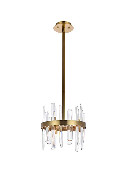 Elegant Serena 12 In. Crystal Round Pendant in Satin Gold 2200D12SG