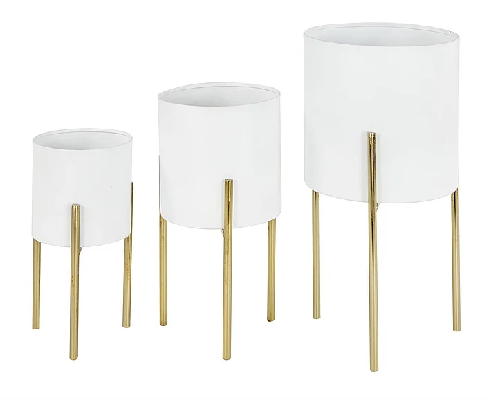 UMA White Metal Indoor Outdoor Planter with Removable Stand, (Set of 3) 18, 14, 12H | 51948