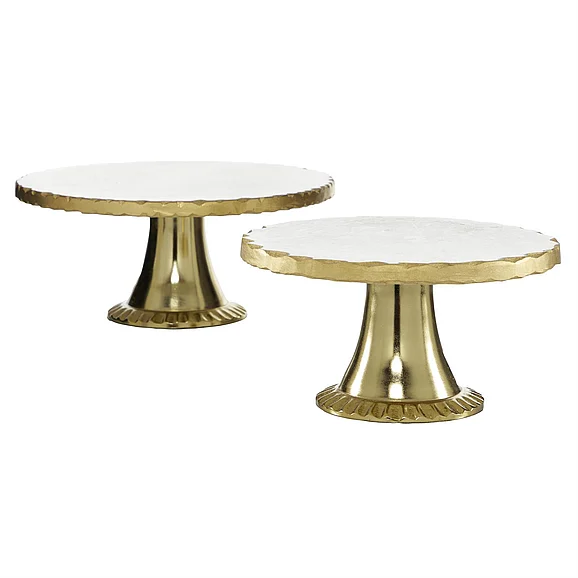 UMA White Marble Decorative Cake Stand with Gold Base, Set of 2 12, 10W | 51953