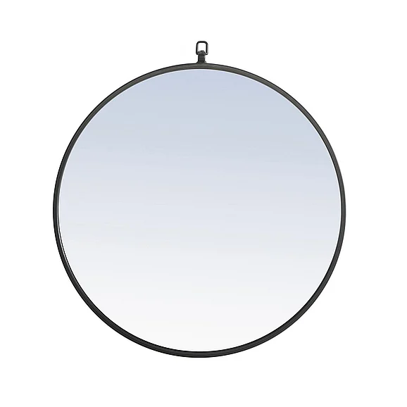 Elegant Metal Frame Round Mirror with Decorative Hook 24 In. Black Finish MR4051BK
