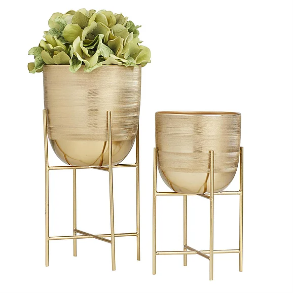 UMA Gold Metal Indoor Outdoor Planter with Removable Stand, Set of 2 6, 5W | 51995