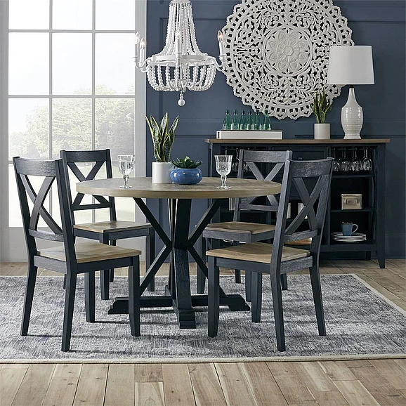 Liberty Furniture Lakeshore 6-Piece Round Dining Table Set in Navy