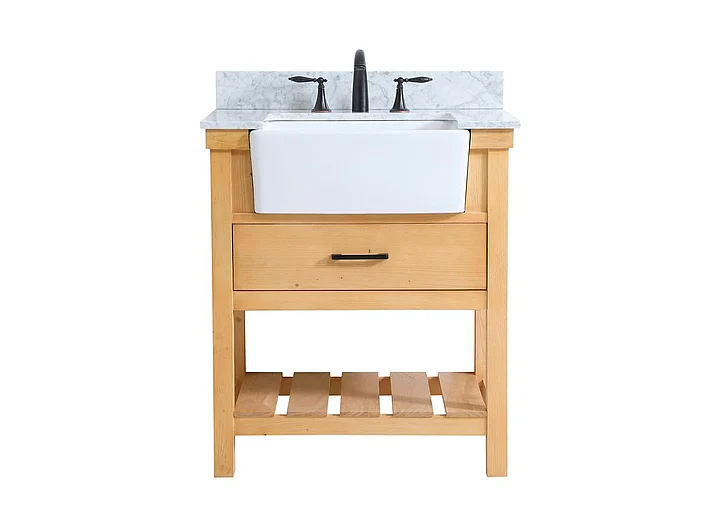 Elegant 30 In. Single Bathroom Vanity in Natural Wood with Backsplash VF60130NW-BS