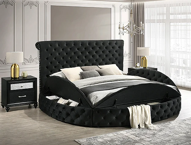 Crown Mark Brigette Queen Upholstered Platform Bed in Black