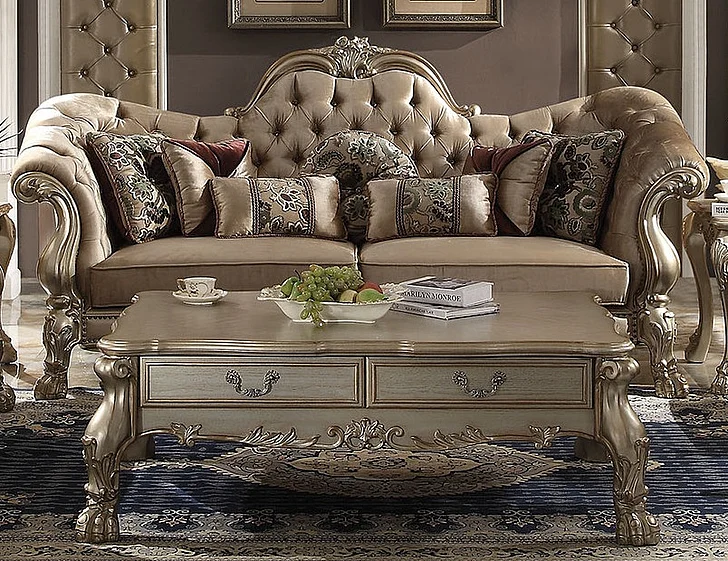 Acme Versailles Sofa in Bone Velvet & Gold Patina 52090