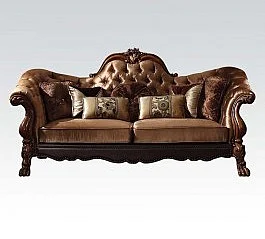 Acme Versailles 2-Piece Living Room Set in Golden Brown Velvet & Cherry Oak