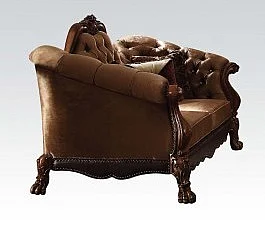 Acme Versailles Loveseat in Golden Brown Velvet & Cherry Oak 52096 CLOSEOUT
